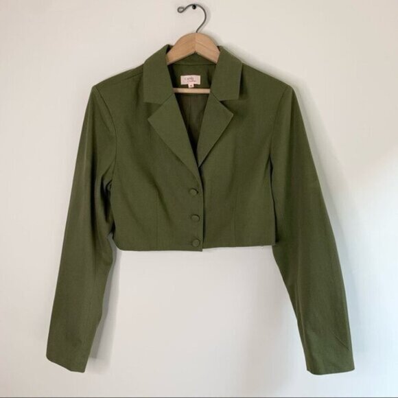 REVOLVE Camila Coelho Leticia Blazer Jacket Olive Green Cropped Size Medium - Picture 4 of 16
